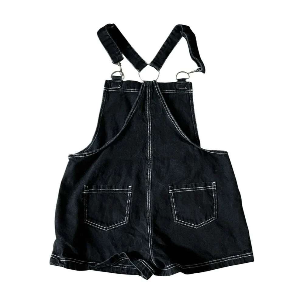 Hot Top HT Denim Black Contrast Stitch & Hardware Shortalls Overalls Size XL